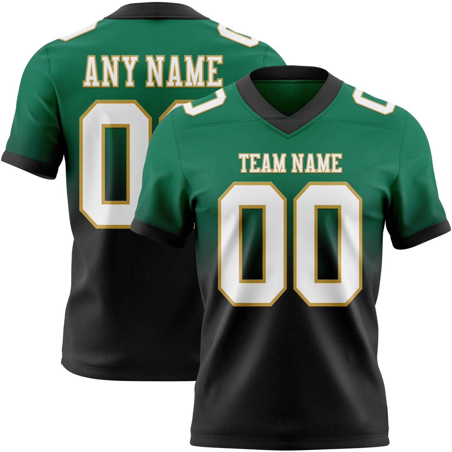Custom Kelly Green White Black-Old Gold Mesh Authentic Fade Fashion Football Jersey - Sky-Custom