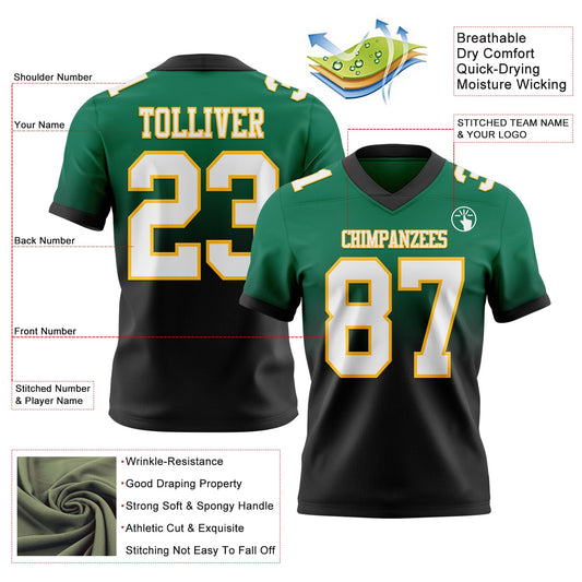 Custom Kelly Green White Black-Gold Mesh Authentic Fade Fashion Football Jersey - Sky-Custom