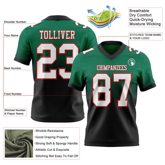 Custom Kelly Green White Black-Red Mesh Authentic Fade Fashion Football Jersey - Sky-Custom