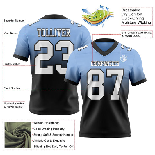 Custom Light Blue White-Black Mesh Authentic Fade Fashion Football Jersey - Sky-Custom
