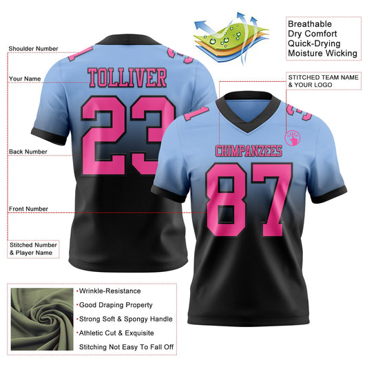 Custom Light Blue Pink-Black Mesh Authentic Fade Fashion Football Jersey - Sky-Custom