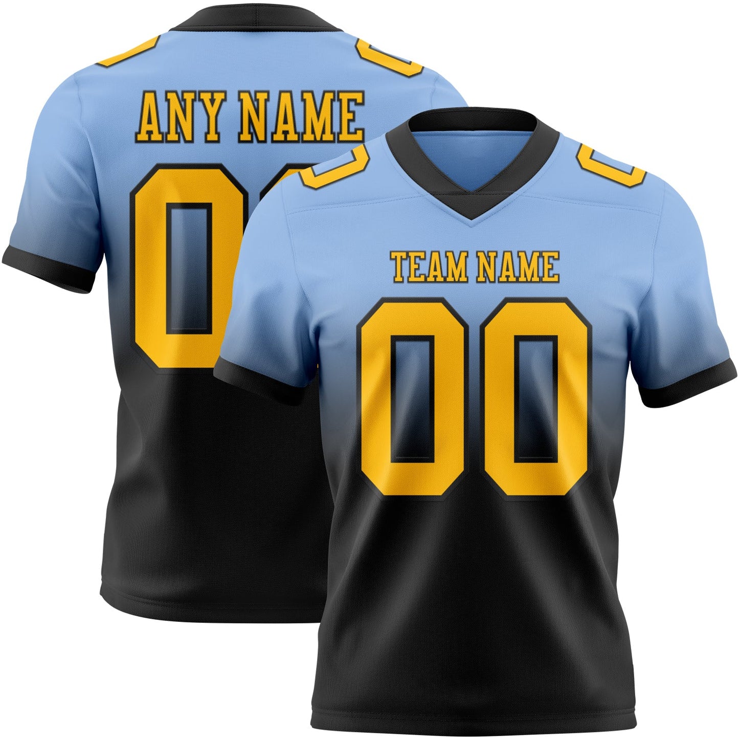 Custom Light Blue Gold-Black Mesh Authentic Fade Fashion Football Jersey - Sky-Custom