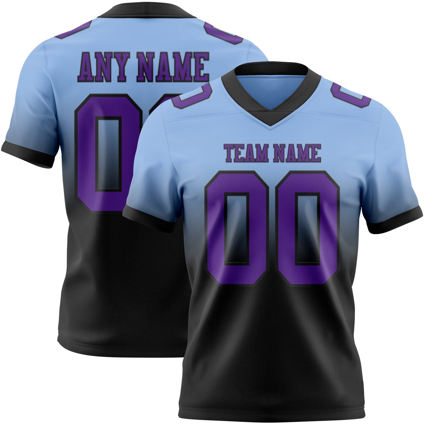 Custom Light Blue Purple-Black Mesh Authentic Fade Fashion Football Jersey - Sky-Custom