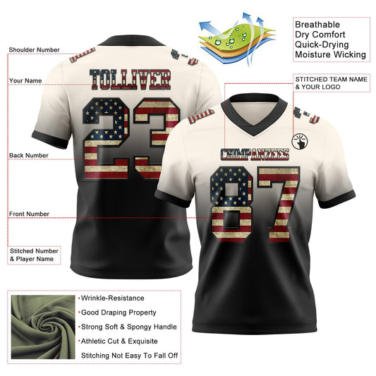 Custom Cream Vintage USA Flag-Black Mesh Authentic Fade Fashion Football Jersey - Sky-Custom
