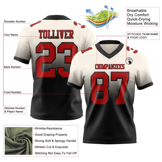 Custom Cream Red-Black Mesh Authentic Fade Fashion Football Jersey - Sky-Custom