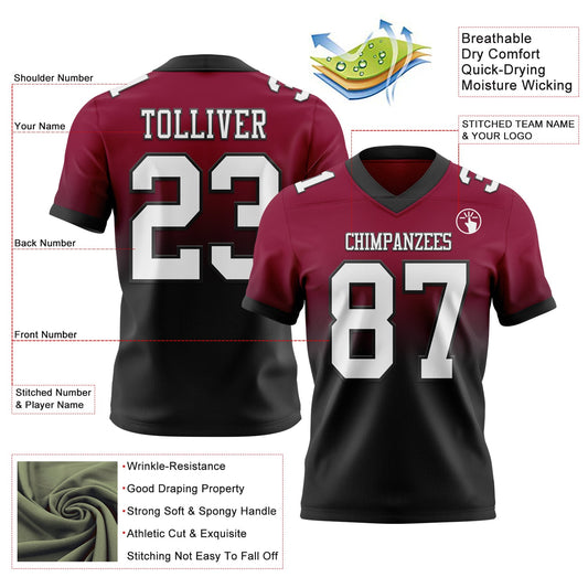 Custom Maroon White-Black Mesh Authentic Fade Fashion Football Jersey - Sky-Custom