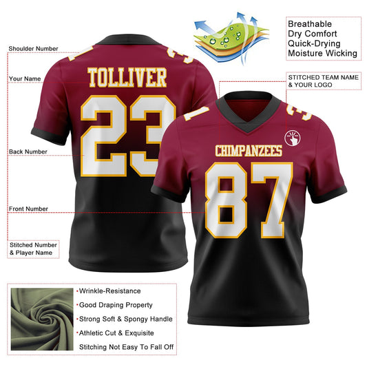 Custom Maroon White Black-Gold Mesh Authentic Fade Fashion Football Jersey - Sky-Custom