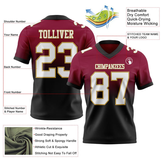 Custom Maroon White Black-Old Gold Mesh Authentic Fade Fashion Football Jersey - Sky-Custom