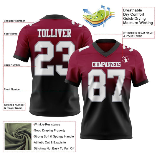 Custom Maroon White Black-Gray Mesh Authentic Fade Fashion Football Jersey - Sky-Custom