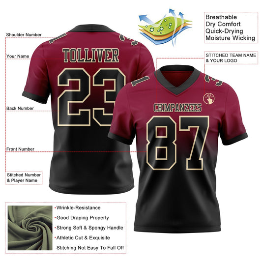Custom Maroon Black-Cream Mesh Authentic Fade Fashion Football Jersey - Sky-Custom