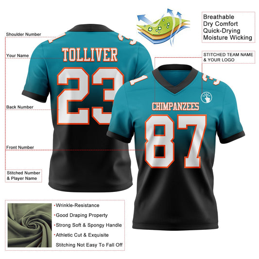 Custom Teal White Black-Orange Mesh Authentic Fade Fashion Football Jersey - Sky-Custom