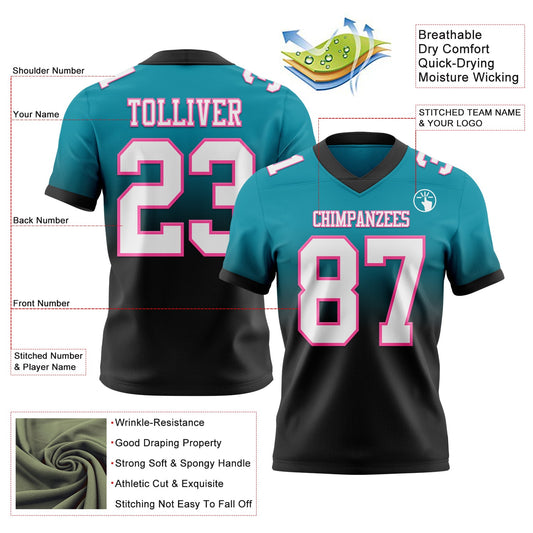 Custom Teal White Black-Pink Mesh Authentic Fade Fashion Football Jersey - Sky-Custom
