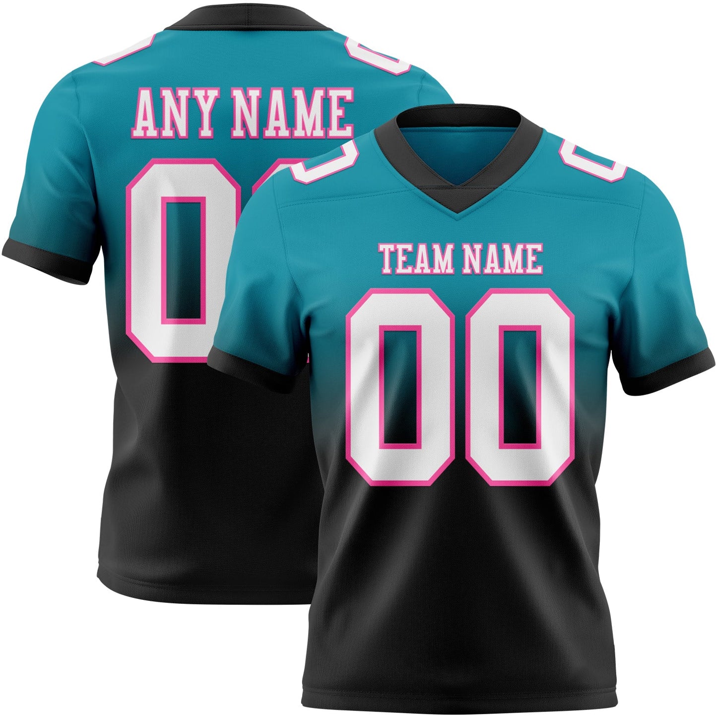 Custom Teal White Black-Pink Mesh Authentic Fade Fashion Football Jersey - Sky-Custom