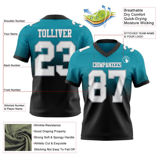 Custom Teal White Black-Gray Mesh Authentic Fade Fashion Football Jersey - Sky-Custom