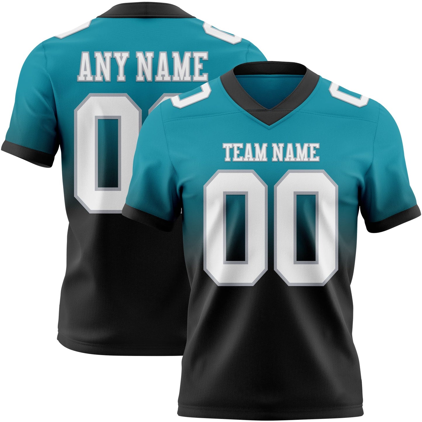 Custom Teal White Black-Gray Mesh Authentic Fade Fashion Football Jersey - Sky-Custom