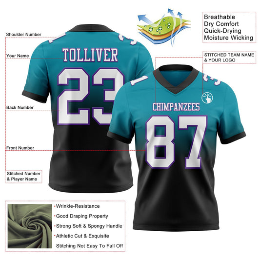 Custom Teal White Black-Purple Mesh Authentic Fade Fashion Football Jersey - Sky-Custom