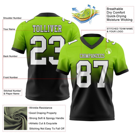 Custom Neon Green White-Black Mesh Authentic Fade Fashion Football Jersey - Sky-Custom