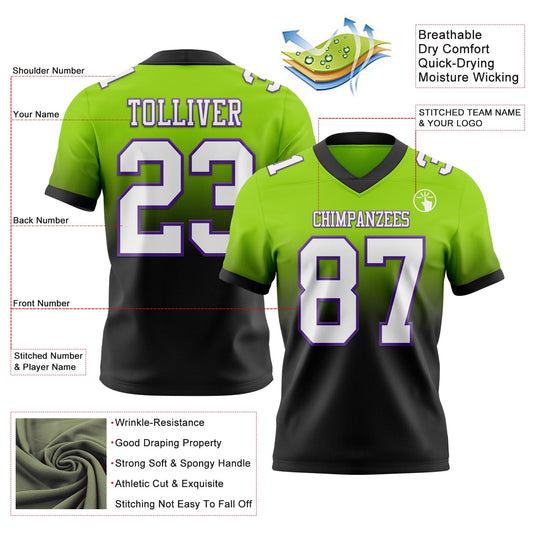 Custom Neon Green White Black-Purple Mesh Authentic Fade Fashion Football Jersey - Sky-Custom