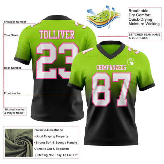 Custom Neon Green White Black-Pink Mesh Authentic Fade Fashion Football Jersey - Sky-Custom