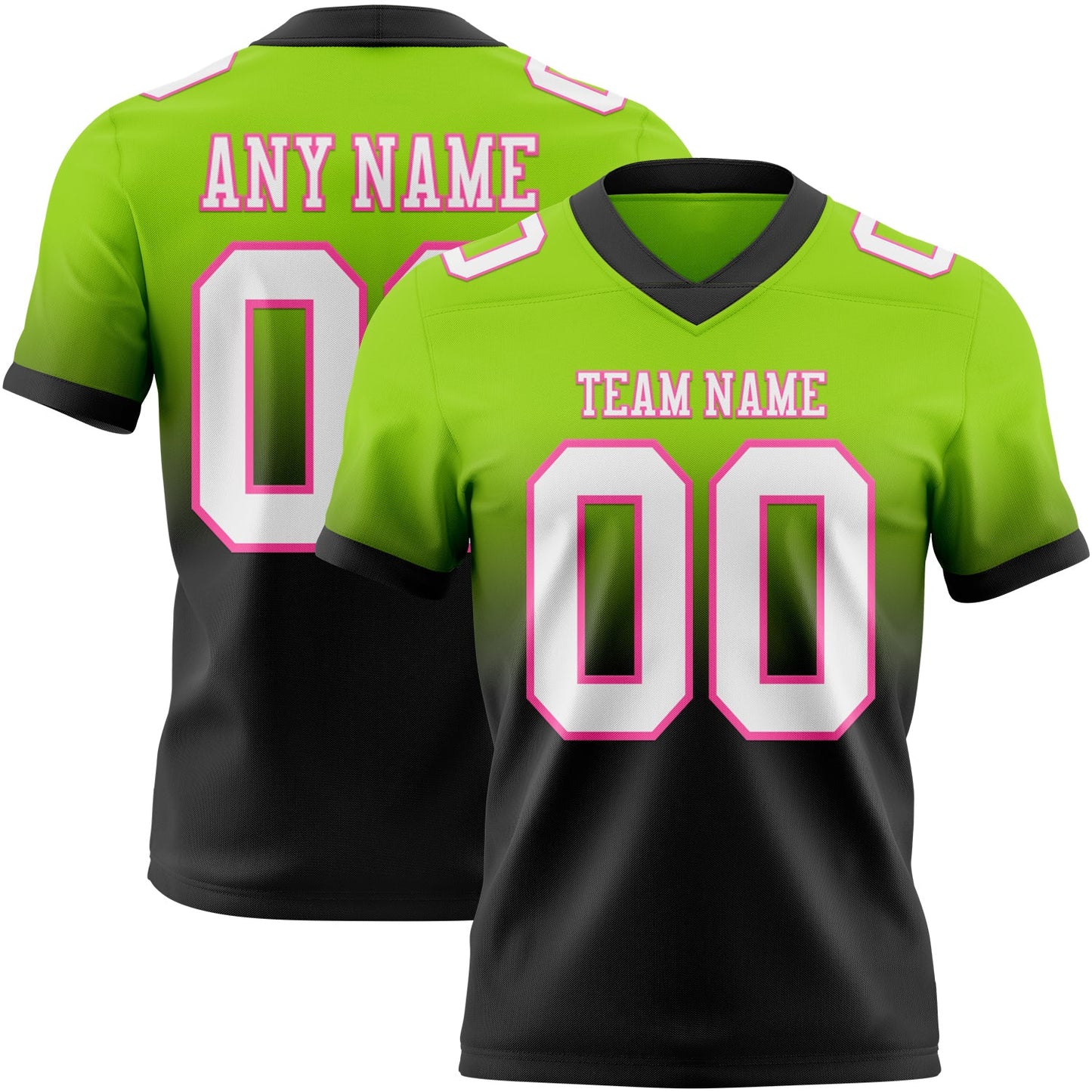 Custom Neon Green White Black-Pink Mesh Authentic Fade Fashion Football Jersey - Sky-Custom