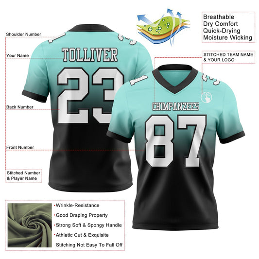 Custom Ice Blue White-Black Mesh Authentic Fade Fashion Football Jersey - Sky-Custom