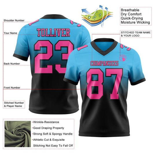 Custom Sky Blue Pink-Black Mesh Authentic Fade Fashion Football Jersey - Sky-Custom
