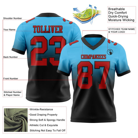 Custom Sky Blue Red-Black Mesh Authentic Fade Fashion Football Jersey - Sky-Custom