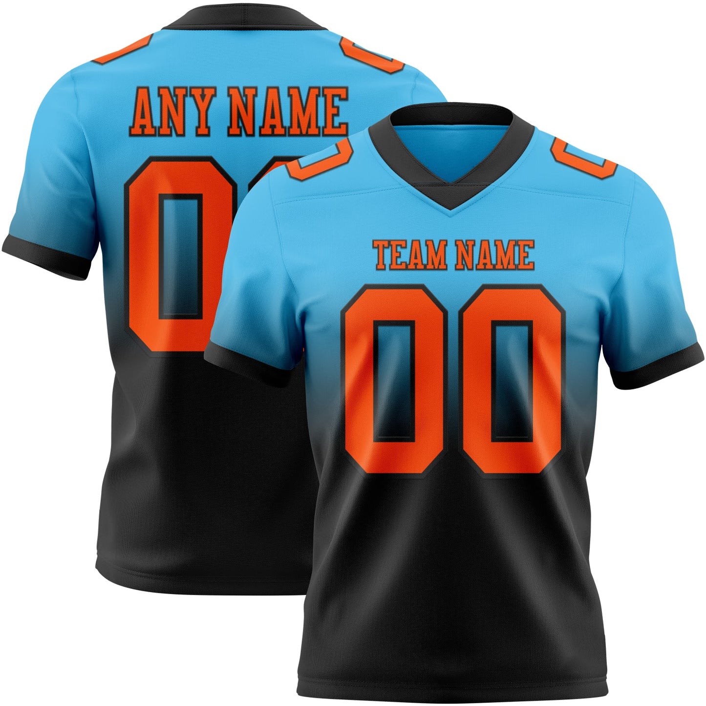 Custom Sky Blue Orange-Black Mesh Authentic Fade Fashion Football Jersey - Sky-Custom
