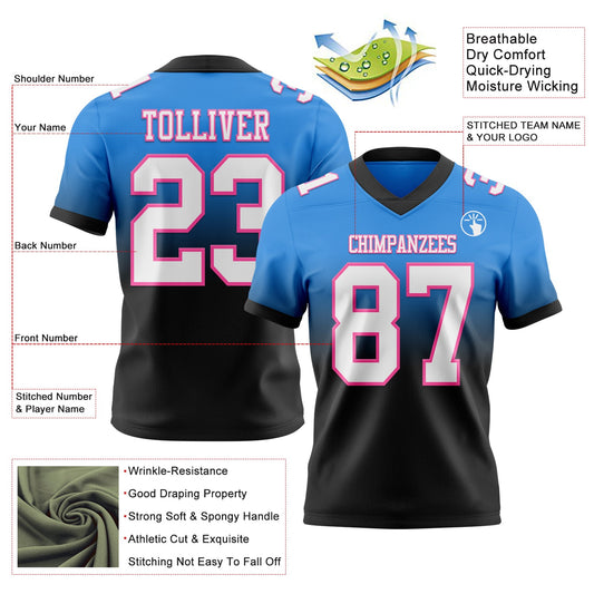 Custom Powder Blue White Black-Pink Mesh Authentic Fade Fashion Football Jersey - Sky-Custom