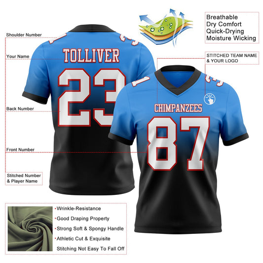 Custom Powder Blue White Black-Red Mesh Authentic Fade Fashion Football Jersey - Sky-Custom