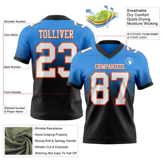 Custom Powder Blue White Black-Orange Mesh Authentic Fade Fashion Football Jersey - Sky-Custom