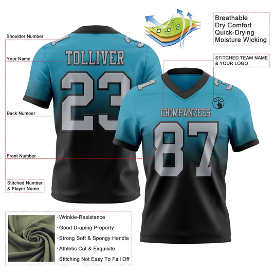 Custom Panther Blue Gray-Black Mesh Authentic Fade Fashion Football Jersey - Sky-Custom