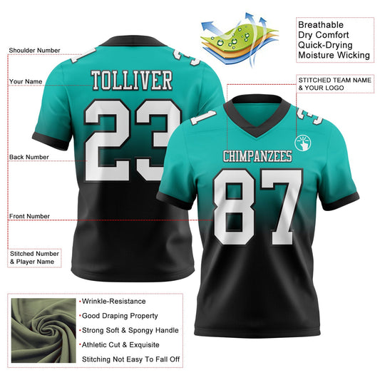 Custom Aqua White-Black Mesh Authentic Fade Fashion Football Jersey - Sky-Custom