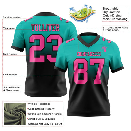 Custom Aqua Pink-Black Mesh Authentic Fade Fashion Football Jersey - Sky-Custom