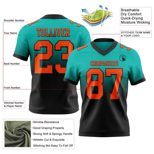 Custom Aqua Orange-Black Mesh Authentic Fade Fashion Football Jersey - Sky-Custom
