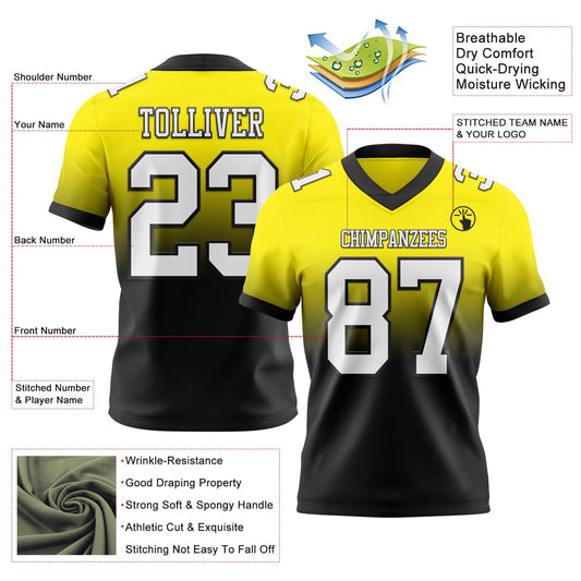 Custom Light Yellow White-Black Mesh Authentic Fade Fashion Football Jersey - Sky-Custom