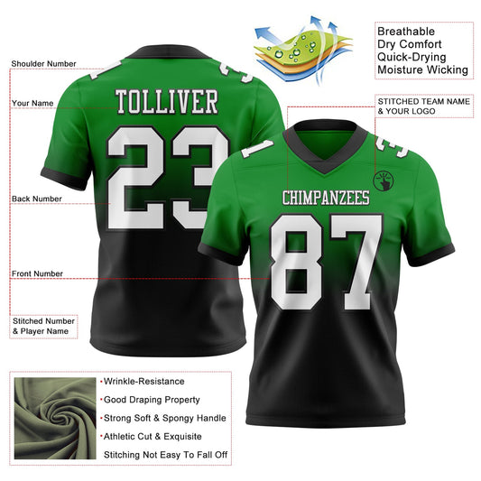 Custom Grass Green White-Black Mesh Authentic Fade Fashion Football Jersey - Sky-Custom
