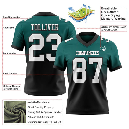 Custom Midnight Green White-Black Mesh Authentic Fade Fashion Football Jersey - Sky-Custom