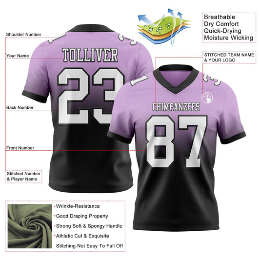 Custom Light Purple White-Black Mesh Authentic Fade Fashion Football Jersey - Sky-Custom
