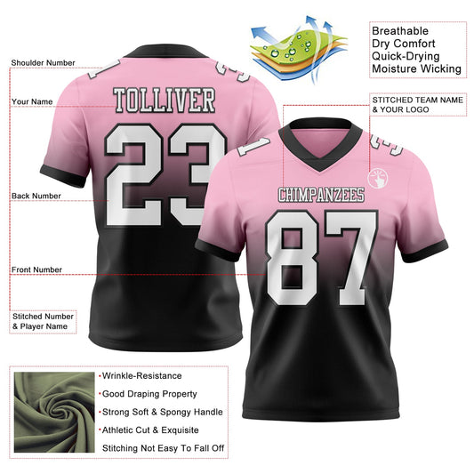 Custom Light Pink White-Black Mesh Authentic Fade Fashion Football Jersey - Sky-Custom