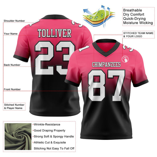 Custom Neon Pink White-Black Mesh Authentic Fade Fashion Football Jersey - Sky-Custom
