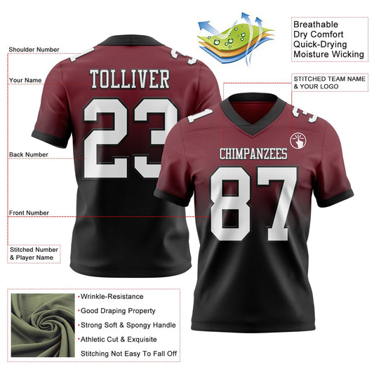 Custom Burgundy White-Black Mesh Authentic Fade Fashion Football Jersey - Sky-Custom