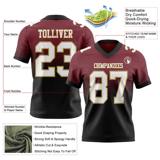 Custom Burgundy White Black-Old Gold Mesh Authentic Fade Fashion Football Jersey - Sky-Custom