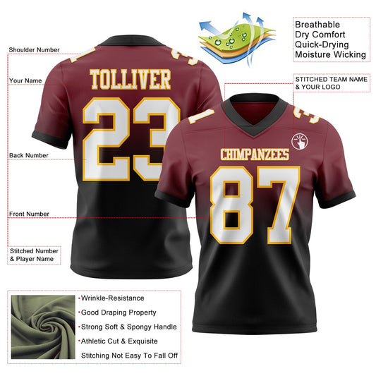 Custom Burgundy White Black-Gold Mesh Authentic Fade Fashion Football Jersey - Sky-Custom