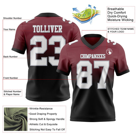 Custom Burgundy White Black-Gray Mesh Authentic Fade Fashion Football Jersey - Sky-Custom