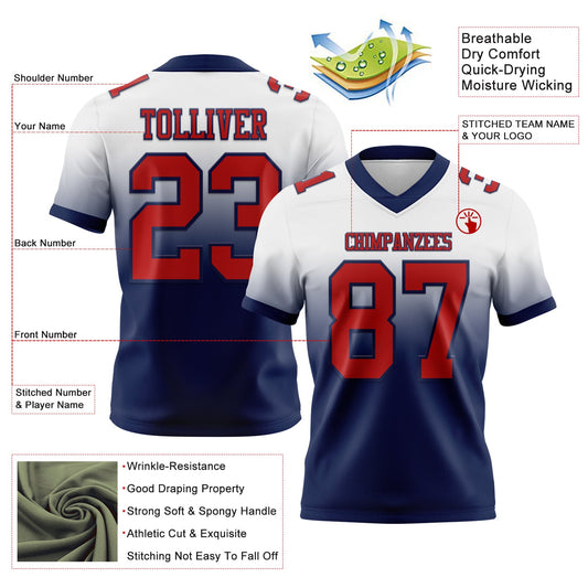 Custom White Red-Navy Mesh Authentic Fade Fashion Football Jersey - Sky-Custom