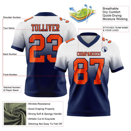 Custom White Orange-Navy Mesh Authentic Fade Fashion Football Jersey - Sky-Custom