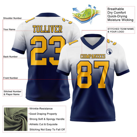 Custom White Gold-Navy Mesh Authentic Fade Fashion Football Jersey - Sky-Custom