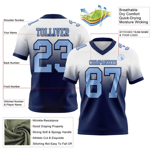 Custom White Light Blue-Navy Mesh Authentic Fade Fashion Football Jersey - Sky-Custom