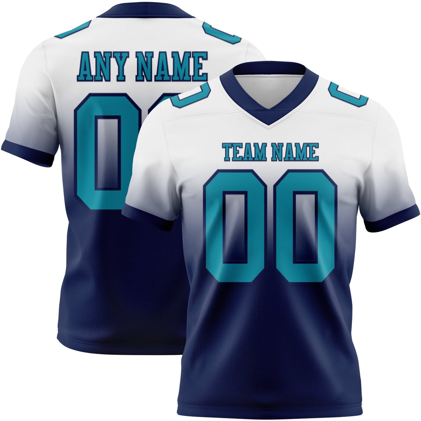 Custom White Teal-Navy Mesh Authentic Fade Fashion Football Jersey - Sky-Custom